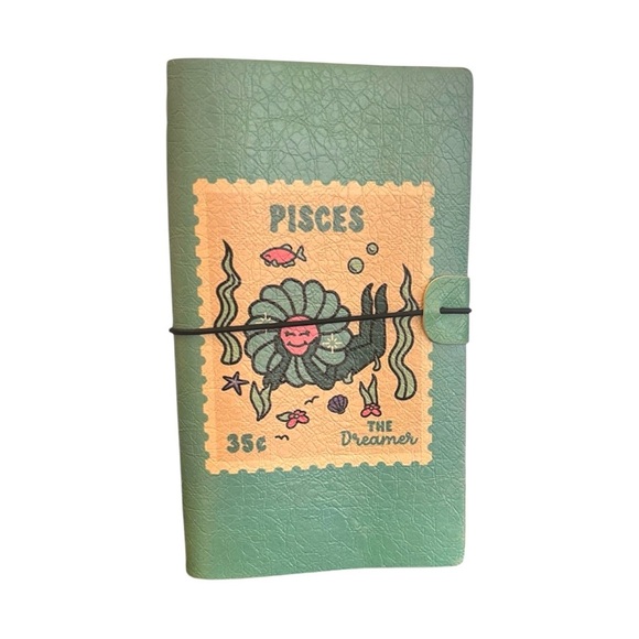 Travelers Notebook Journal Refillable Faux Leather A3 Zodiac Pisces Turquoise - Picture 1 of 7